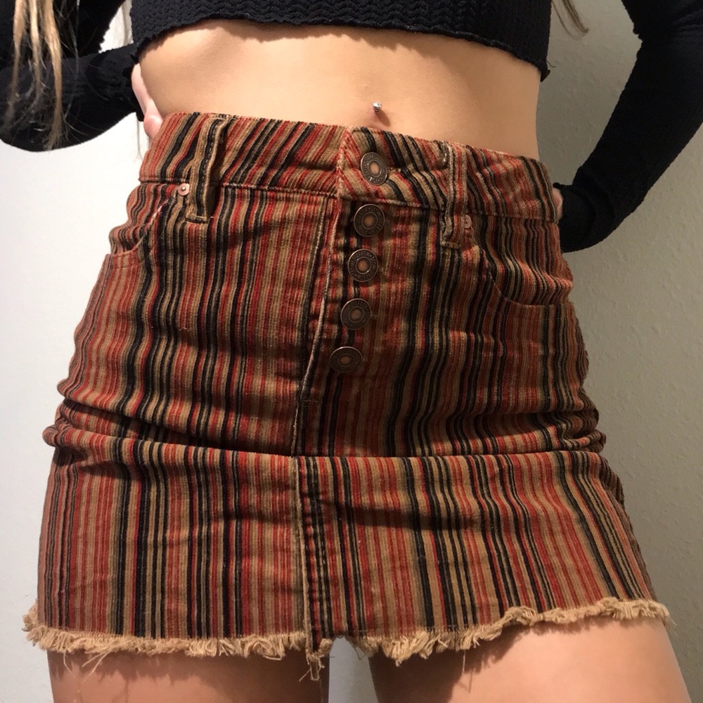 SKY AND SPARROW striped denim mini skirt